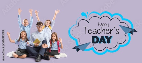 Male teacher and little stu...