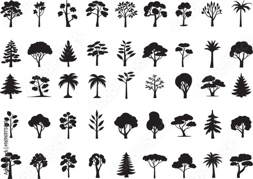 Set of tree silhouette vector illustration
