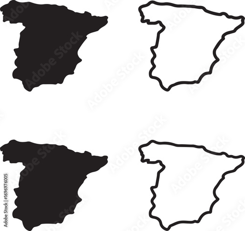 Isolated Spain map icons, minimal Spain set, black Spain map symbol, line Spain vector, Spain outline icon, silhouette Spain design, editable Spain clipart, geographic Spain map vector