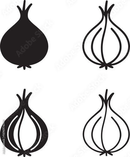 Isolated onion icons, minimal onion icon set, black onion symbol, line onion vector, onion outline design, silhouette onion clipart, editable onion vector, vegetable onion illustration