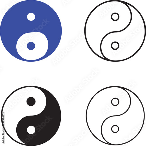 Isolated yin yang icons, minimal yin yang set, black yin yang symbol, line yin yang vector, balance outline icon, silhouette yin yang design, editable yin yang vector, harmony clipart