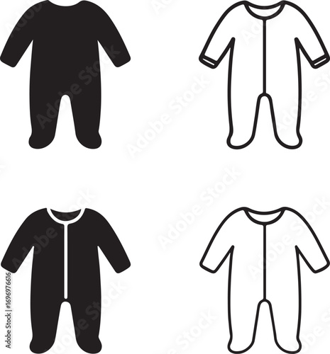 Fotografija Isolated baby sleeper icons, minimal baby clothing set, black baby sleepwear, li