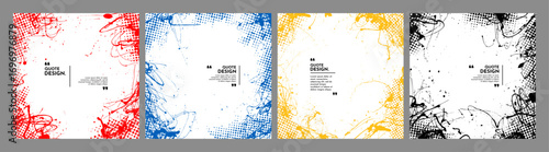 Vector illustration. Hand drawn abstract background set. Liquid paint splashes and halftone dots. Design elements for web banner, social media template, blog post. Ink splatter. Modern art graphic