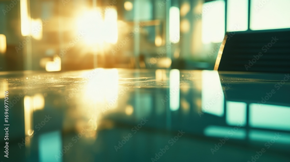 Fototapeta premium Sunlight reflecting on a smooth surface in a modern interior.