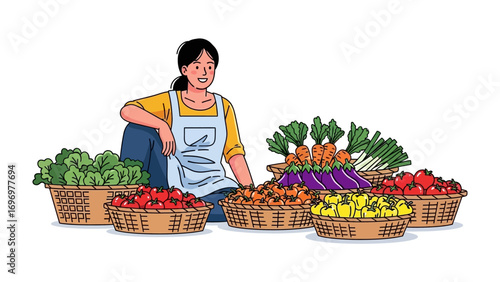 Fresh Market Bounty: A local vendor proudly presents a vibrant array of freshly harvested produce, showcasing the beauty of a thriving local market and the essence of wholesome, sustainable living. 