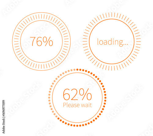 76% is written in the circle. It says in the circle please wait. Vector illustration  in flat style.
