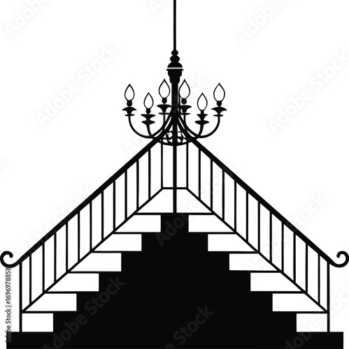 Elegant Staircase with Silhouette with Modern Chandelier – Minimalist Luxury Interior