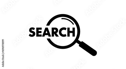 Black and White Search Icon with Magnifying Glass