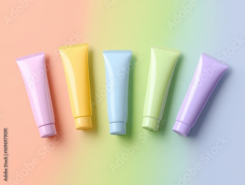 Wallpaper Mural Pastel Skincare Tubes on White Background Torontodigital.ca