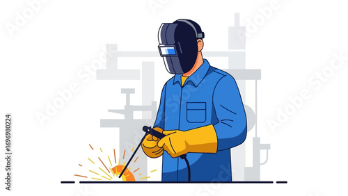Precision Welding at Work: An illustration of a skilled welder working in a workshop. The image showcases the precision and focus required in the art of welding.