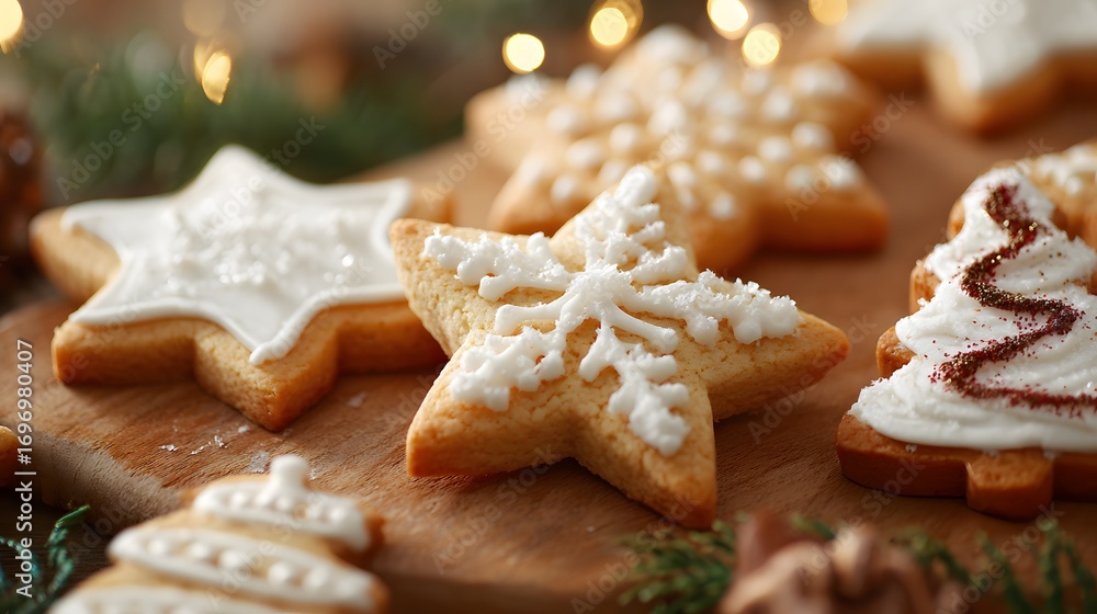 Fototapeta premium Christmas cookies on wooden board