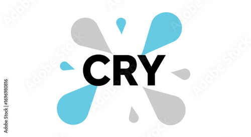Bold "CRY" Text with Abstract Blue and Gray Water Droplet Splash Design