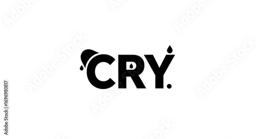 "CRY" Wordmark Logo with Tear Drops, Black and White