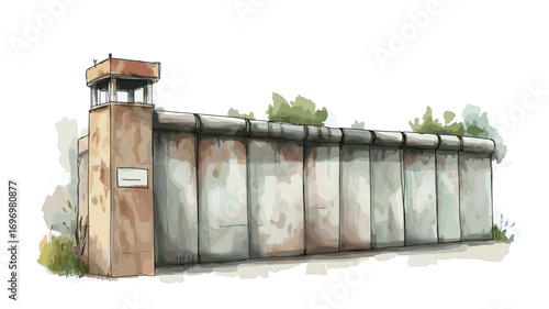 Berlin Wall Memorial. Berlin Wall Memorial watercolor vector illustration