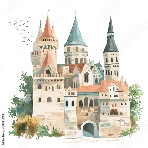Fisherman's Bastion. Fisherman's Bastion watercolor vector illustration