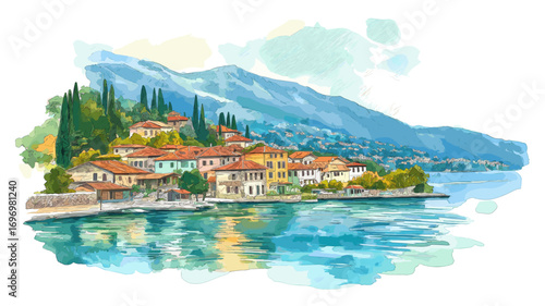 Lake Ohrid. Lake Ohrid watercolor vector illustration