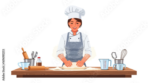 Culinary creation: A skilled chef, meticulously molds dough at a meticulously arranged workstation. The scene whispers tales of skill, creativity, and the pursuit of culinary excellence.