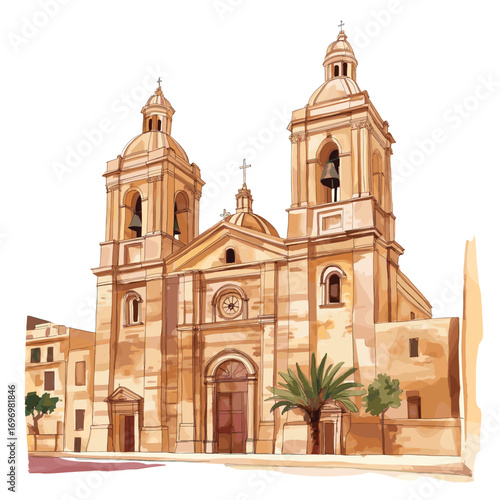St. Johns Co-Cathedral. St. Johns Co-Cathedral watercolor vector illustration