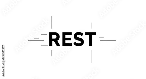 Bold "REST" Typography with Minimalist Line Accents on White