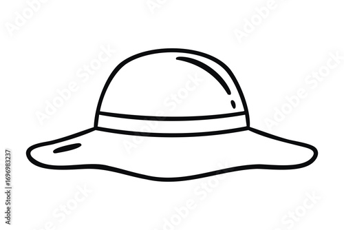 Women hat as monochrome line art doodle, clean outline and contour, hand drawn.