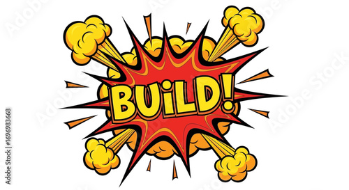 Comic Book Style Explosion with "BUILD" Text