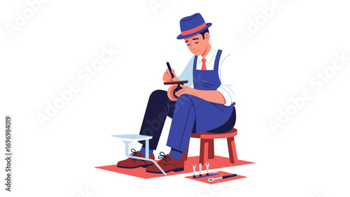 Artisan Crafting: An illustration depicting a skilled artisan meticulously engaged in craftwork, absorbed in the creation process, demonstrating artistry and dedicated craftsmanship.