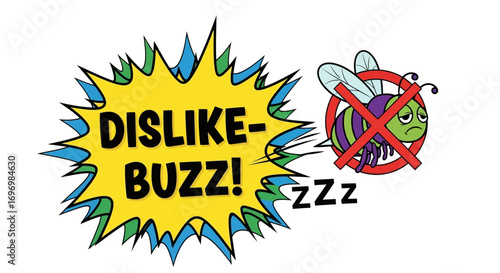 Cartoon Bee with Dislike-Buzz Exclamation, No Symbol