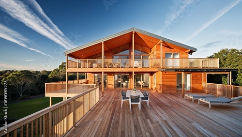 A modern wooden house exudes style and openness amidst nature.