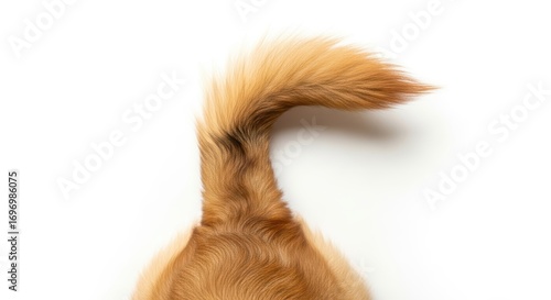 Fluffy dog tail wagging with joy on white background