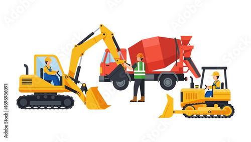 Construction Site Illustration: A vibrant illustration captures the dynamic energy of a construction site, showcasing heavy machinery and workers collaborating
