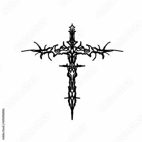 dark Cross symbol hand drawn vector design for tattoo, dark wear print apparel, and gothic decoration element