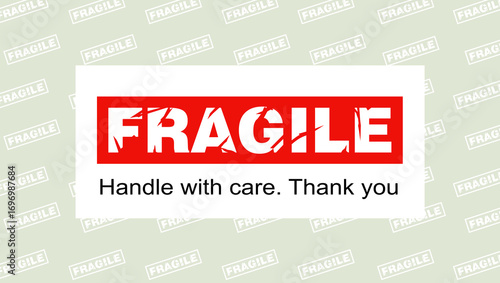 Fragile label, sticker, sign.  Seamless pattern background. Fragile packaging concept.  Fragile, handle with care. Sustainable packaging. Warning label. Transportation sticker design