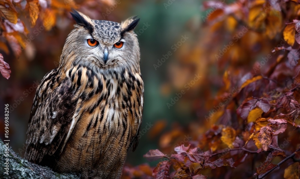 Obraz premium Eerie owl in autumn foliage