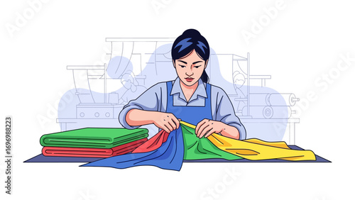 Laundry worker: The laundry worker meticulously folds freshly laundered textiles with an expert touch, her focus and precision reflecting the pride she takes in her craft.