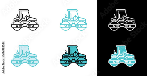 Road roller construction machine for compacting asphalt icon in line and fill style