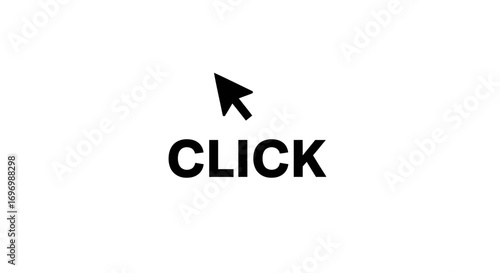 Black Click Icon with Arrow Cursor on White Background