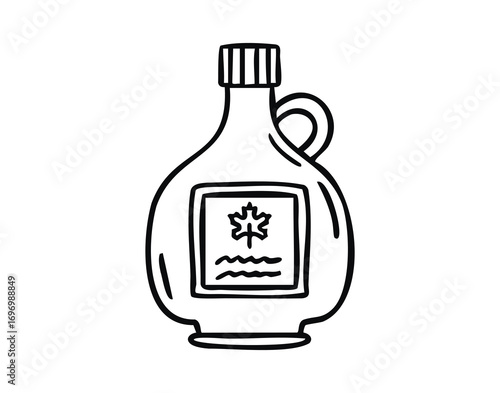 Maple syrup bottle line art outline, monochrome hand drawn.