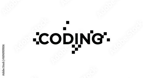 Black "CODING" wordmark with pixelated design.