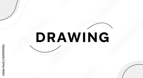 Bold "DRAWING" Text with Abstract Line Accents on White Background