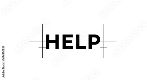 Bold "HELP" Word with Grid Lines, Isolated on White