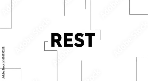Bold Black "REST" Text with Minimalist Line Art
