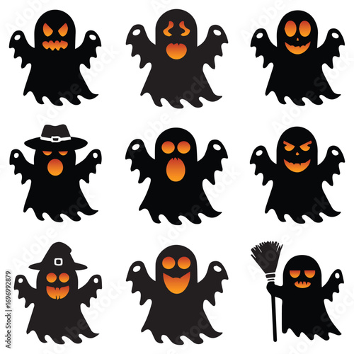 Halloween ghost collection with different face expression