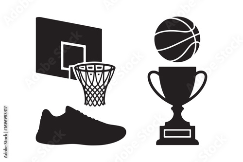 Basketball equipment and trophy silhouette collection