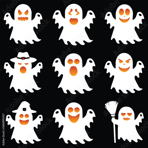 Halloween ghost collection with different face expression