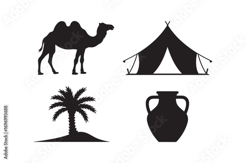 Desert oasis symbols silhouette collection