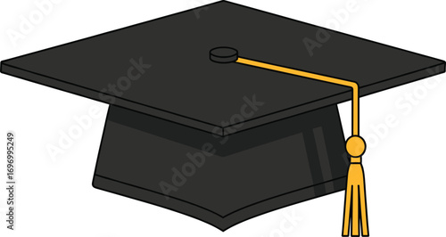 Graduation cap icon, academic mortarboard illustration, education achievement symbol, university graduation hat vector, diploma ceremony graphic, tassel on cap design