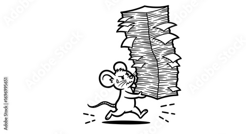 Stressed Mouse Carrying a Huge Stack of Papers