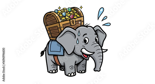 Cartoon Elephant Carrying a Treasure Chest