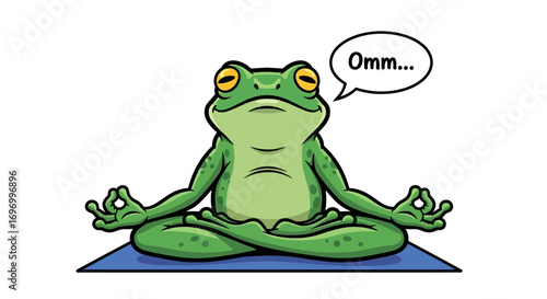 Cartoon Frog in Yoga Pose with Om Bubble