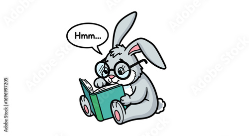 Cartoon Rabbit Wearing Glasses Reading a Book